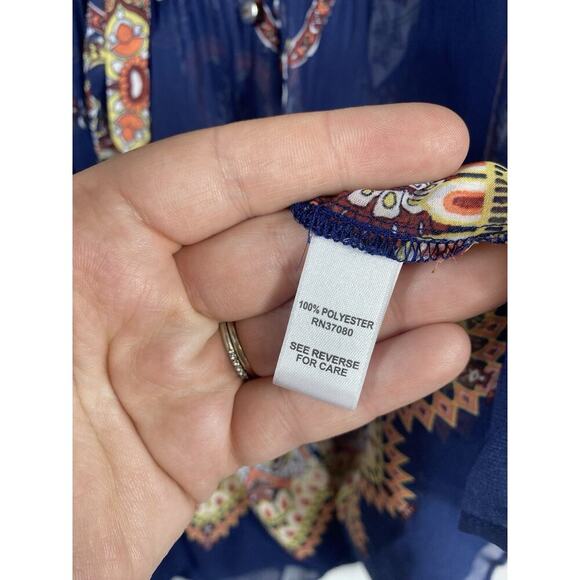 Cato Tunic Top 26/28W 4X 5X Peasant Chiffon Semi Sheer Blue Paisley Boho Artsy - Picture 14 of 16